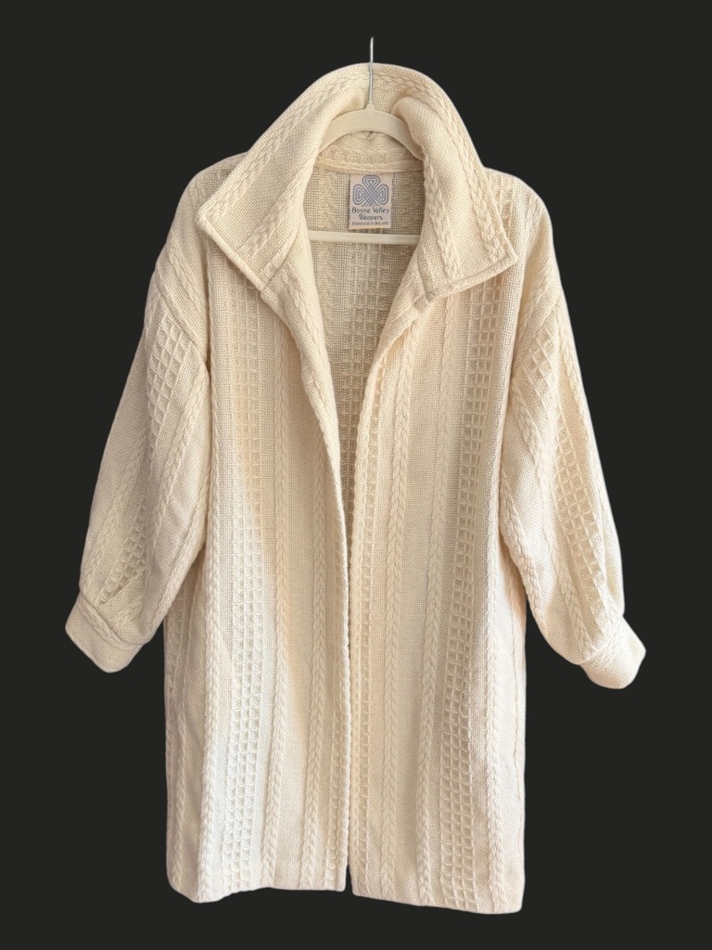BOYNE VALLEY WEAVERS IRELAND Wool‎ Cable Knit Long Cardigan Jacket OSFM